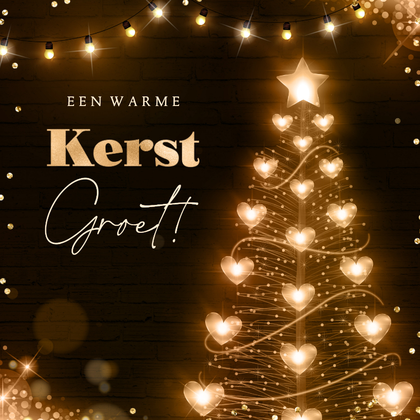 Warme kerstgroet met lichtgevende kerstboom van hartjes - Kerstkaarten Kerstkaarten - Warme kerstgroet met lichtgevende kerstboom van hartjes