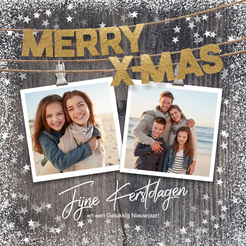 Warme kerstkaart met foto's op hout - Kerstkaarten Kerstkaarten - Warme kerstkaart met foto's op hout