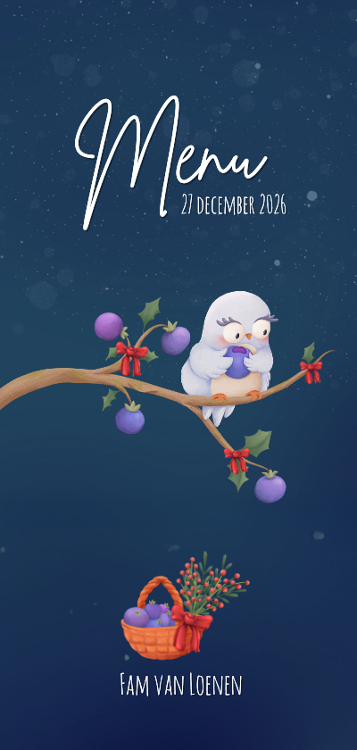 Kerstkaarten - Winterse menukaart met uil en muis
