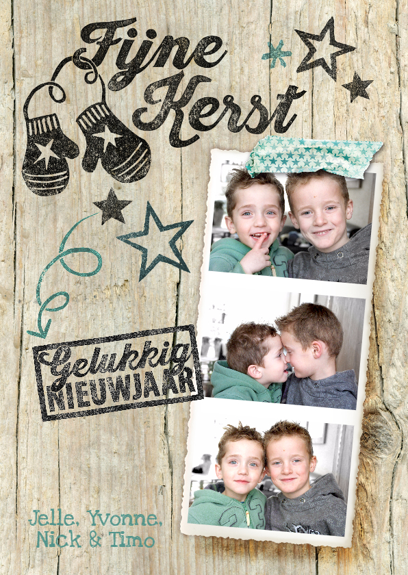 YVON fotostrip blauw hout rh - Kerstkaarten Kerstkaarten - YVON fotostrip blauw hout rh