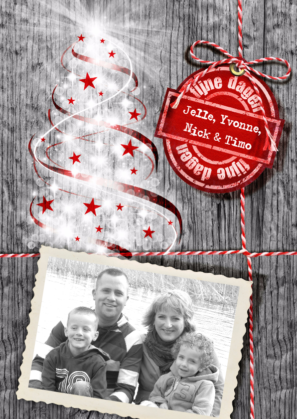 YVON kerstboom hout rood st eigen foto - Kerstkaarten Kerstkaarten - YVON kerstboom hout rood st eigen foto