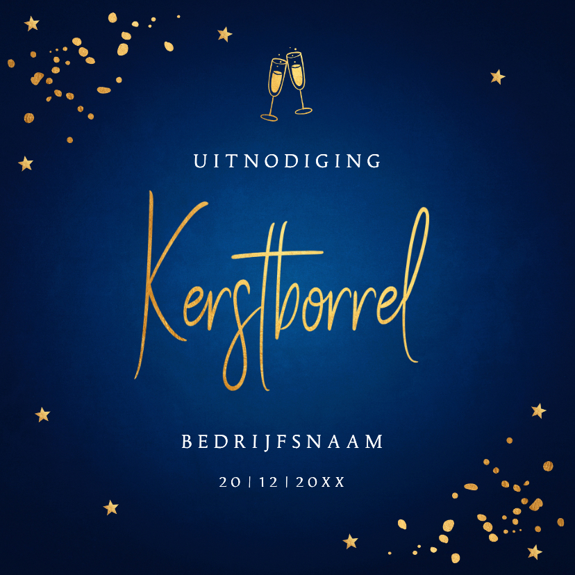Zakelijke kerstborrel uitnodiging blauw goudlook champagne - Kerstkaarten Kerstkaarten - Zakelijke kerstborrel uitnodiging blauw goudlook champagne