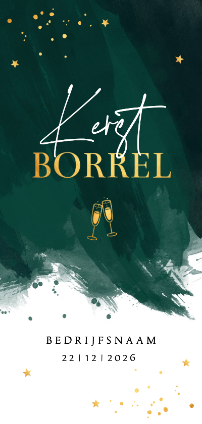 Kerstkaarten - Zakelijke kerstborrel uitnodiging groen watercolour goudlook