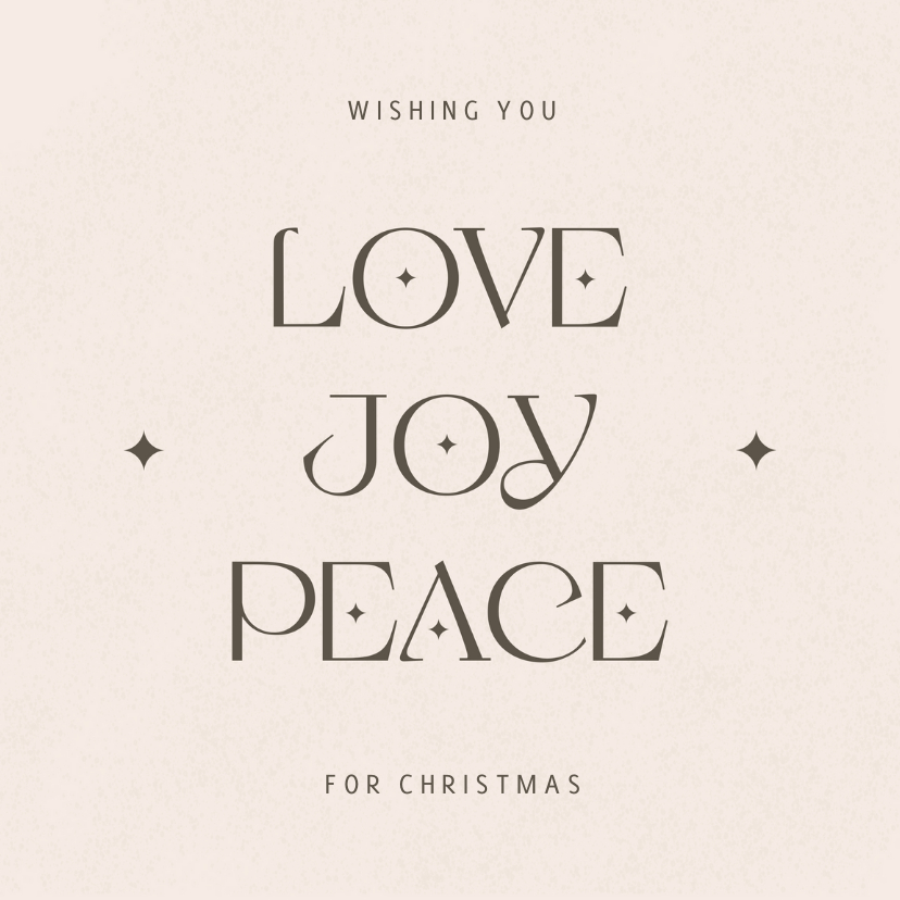Kerstkaarten - Zandkleurige kerstkaart love joy peace