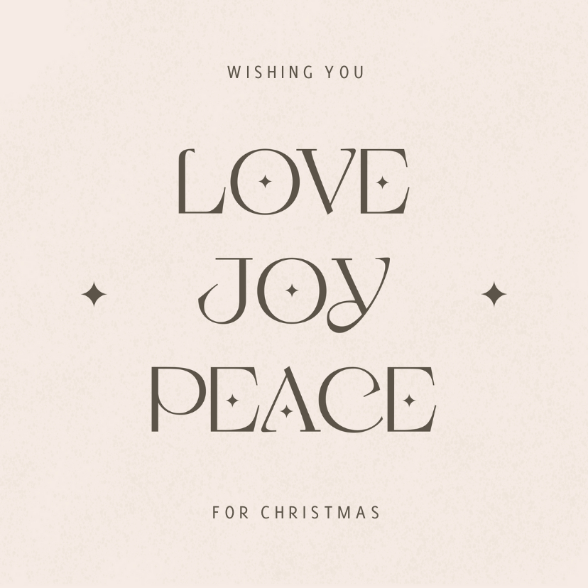 Zandkleurige kerstkaart love joy peace - Kerstkaarten Kerstkaarten - Zandkleurige kerstkaart love joy peace
