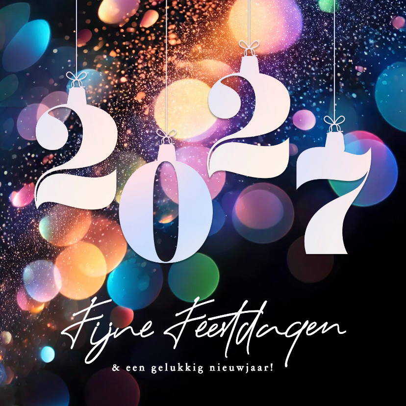 Kerstkaarten - Zwarte chique kerstkaart met kleuren en 2027