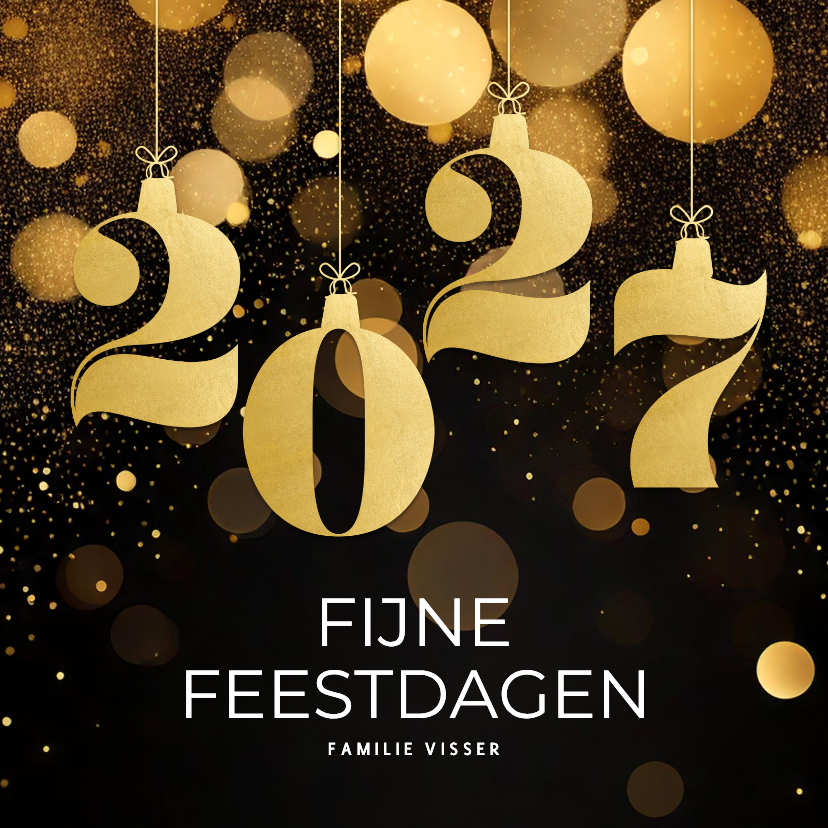 Zwarte kerstkaart met gouden 2027 met glitter - Kerstkaarten Kerstkaarten - Zwarte kerstkaart met gouden 2027 met glitter