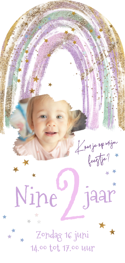 Kinderfeestjes - Boogvorm uitnodiging kinderfeestje 2 jaar regenboog