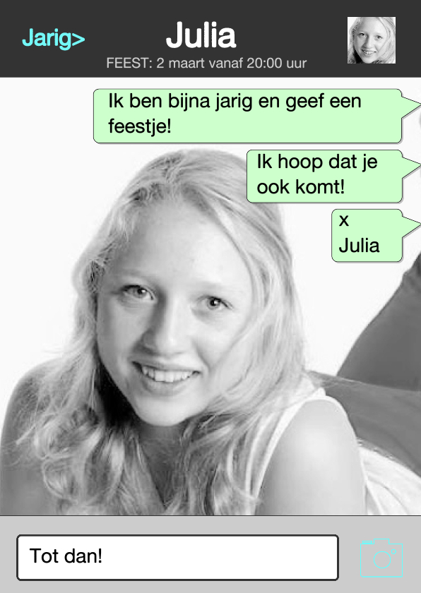 Chat uitnodiging FOTO - Kinderfeestjes Kinderfeestjes - Chat uitnodiging FOTO