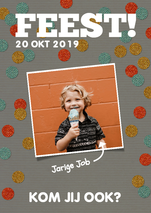 Een vrolijke, stoere uitnodiging voor een kinderfeestje. - Kinderfeestjes Kinderfeestjes - Een vrolijke, stoere uitnodiging voor een kinderfeestje.