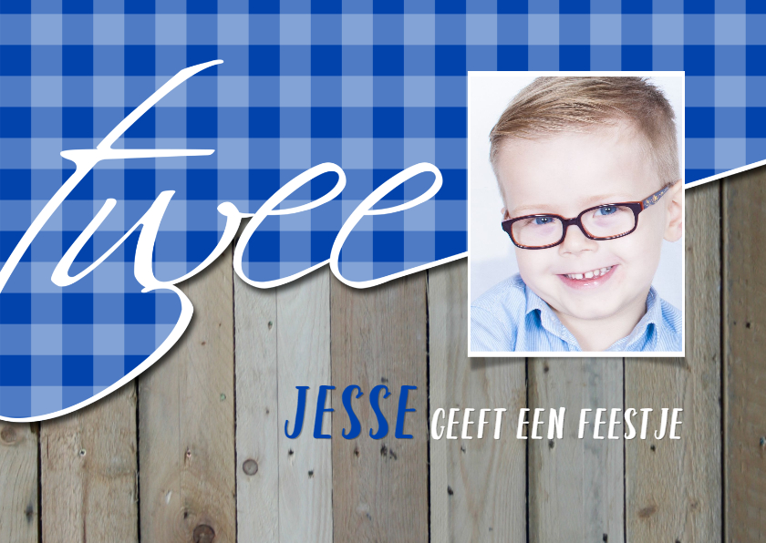 geschreven 2 hout ruitjes blauw - Kinderfeestjes Kinderfeestjes - geschreven 2 hout ruitjes blauw