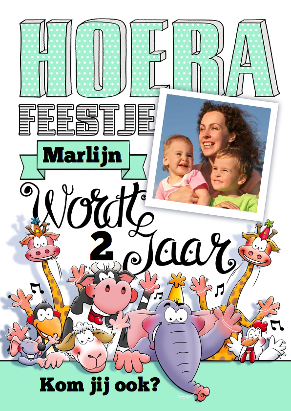 Grappige uitnodiging kinderfeest met dieren en eigen foto - Kinderfeestjes Kinderfeestjes - Grappige uitnodiging kinderfeest met dieren en eigen foto