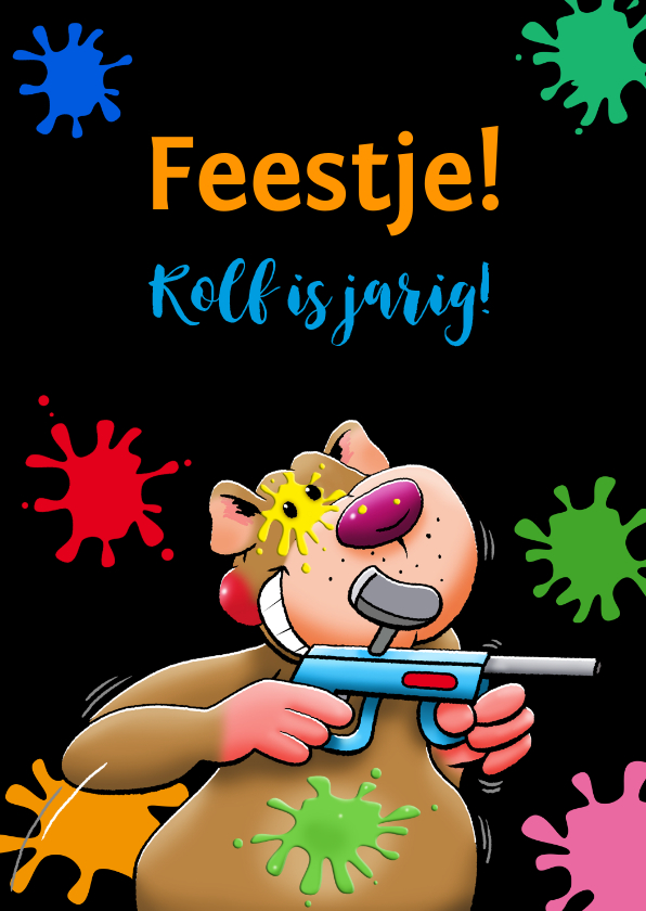 Kinderfeestjes - Grappige uitnodiging voor kinderfeest paintball met beertje