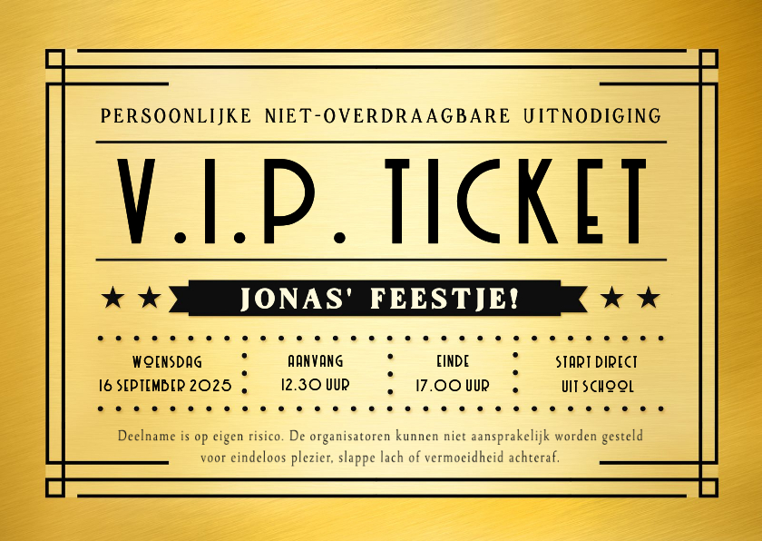 Kinderfeestjes - Grappige V.I.P. ticket uitnodiging voor een kinderfeestje