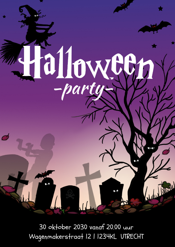 Kinderfeestjes - Halloween kaart met heks