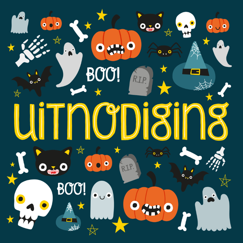 Kinderfeestjes - Halloween uitnodiging met illustratie