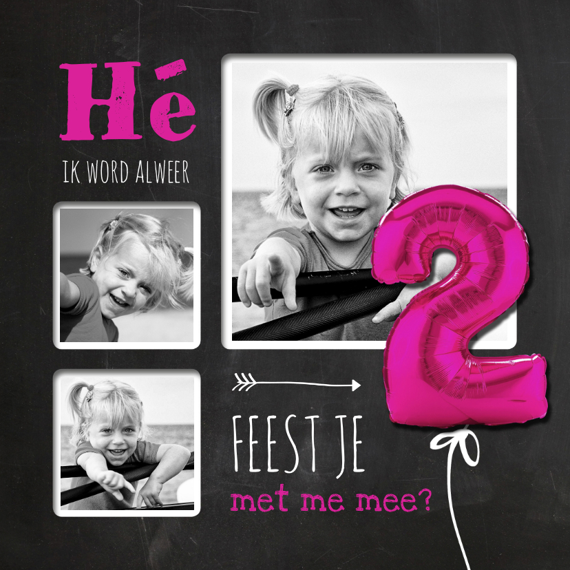 Kinderfeestjes - Hippe Uitnodiging Krijt 2 Roze