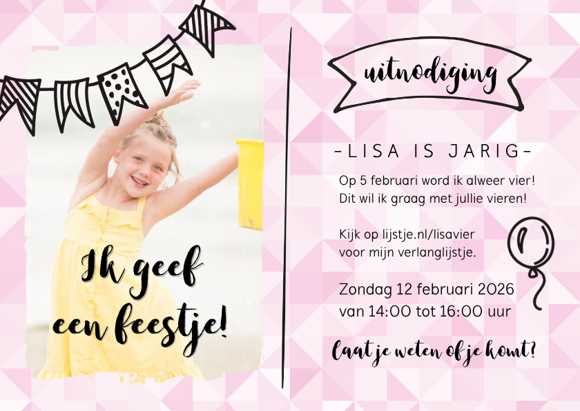Ik geef een feestje - met foto (roze) - Kinderfeestjes Kinderfeestjes - Ik geef een feestje - met foto (roze)