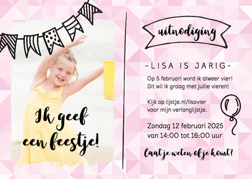 Kinderfeestjes - Ik geef een feestje - met foto (roze)