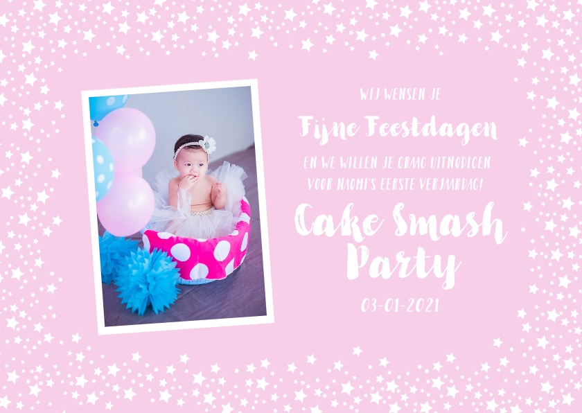 Kerstkaart kinderfeestje uitnodiging roze sterren foto - Kinderfeestjes Kinderfeestjes - Kerstkaart kinderfeestje uitnodiging roze sterren foto