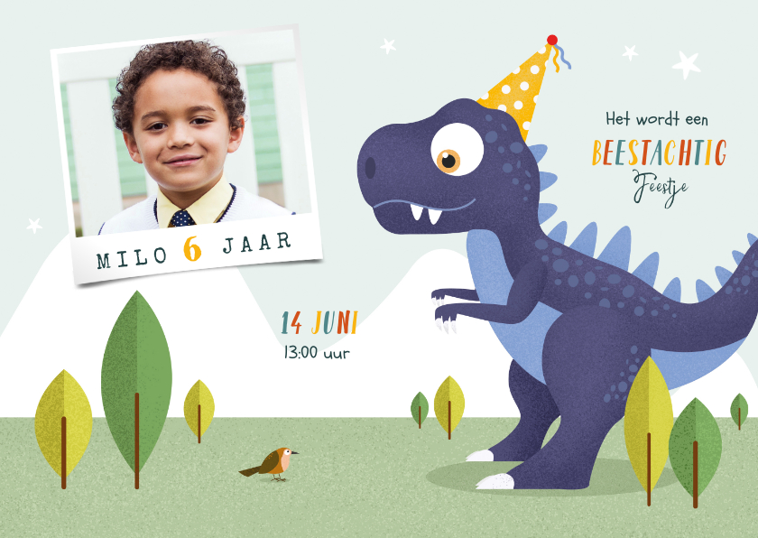 Kinderfeestjes - Kindefeestje t-rex feest vrolijk dinosaurus vogel foto
