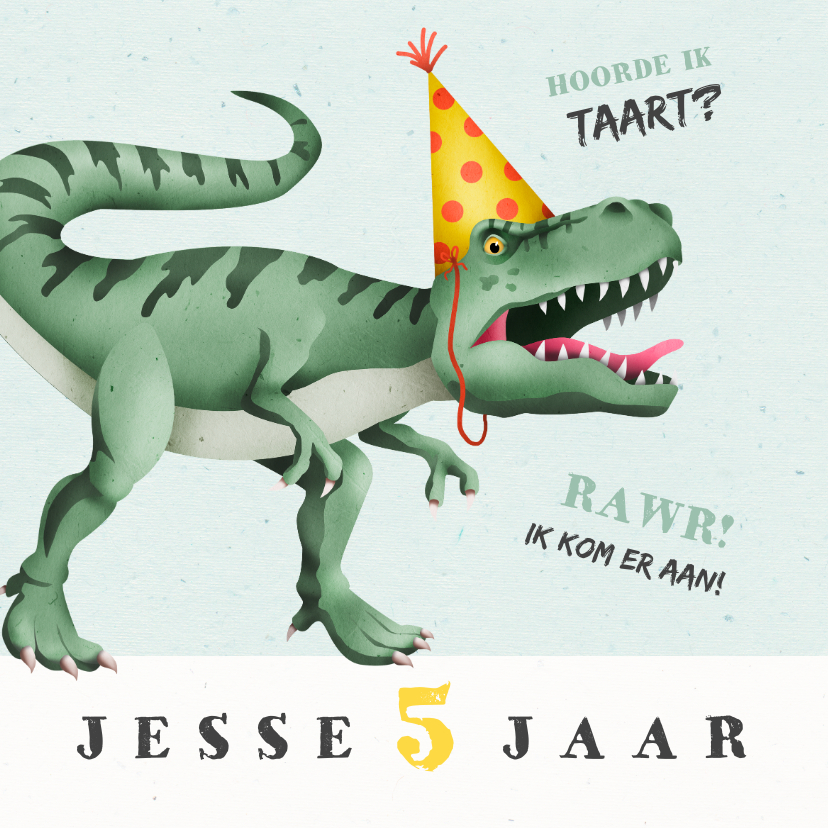 Kinderfeestjes - Kinderfeest uitnodiging dino met taart