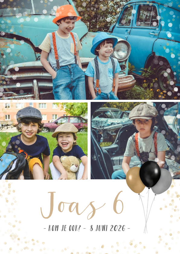 Kinderfeest uitnodiging fotocollage met ruimte voor 3 foto's - Kinderfeestjes Kinderfeestjes - Kinderfeest uitnodiging fotocollage met ruimte voor 3 foto's