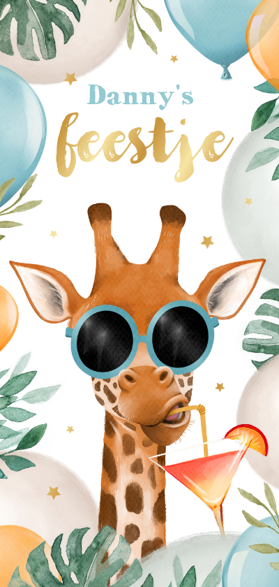 Kinderfeestjes - Kinderfeest uitnodiging zomer giraf jungle ballonnen tuin