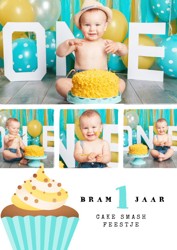 Kinderfeestjes - Kinderfeestje 1 jaar cake smash collage cupcake