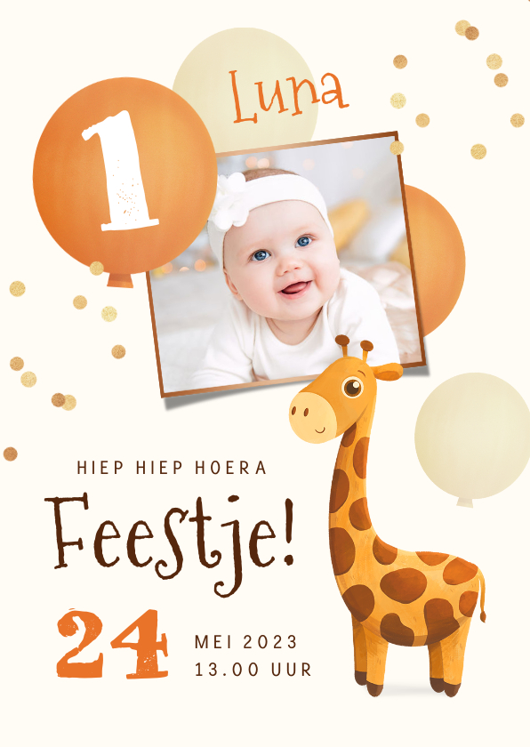 Kinderfeestje 1 jaar giraf ballonnen confetti foto - Kinderfeestjes Kinderfeestjes - Kinderfeestje 1 jaar giraf ballonnen confetti foto