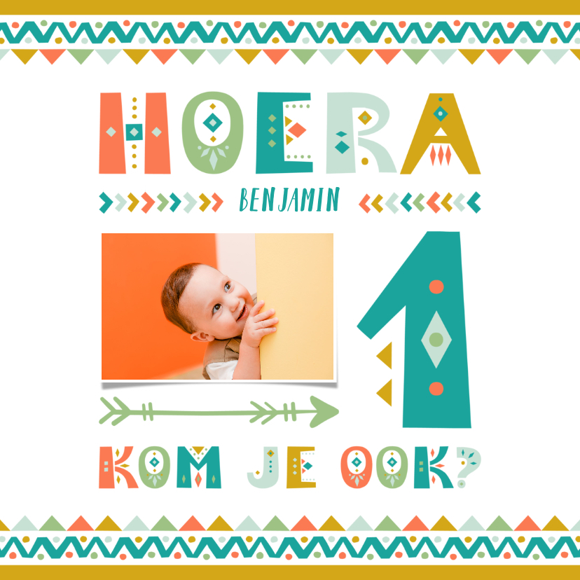 Kinderfeestje 1 jaar tribal stijl jongen uitnodiging - Kinderfeestjes Kinderfeestjes - Kinderfeestje 1 jaar tribal stijl jongen uitnodiging