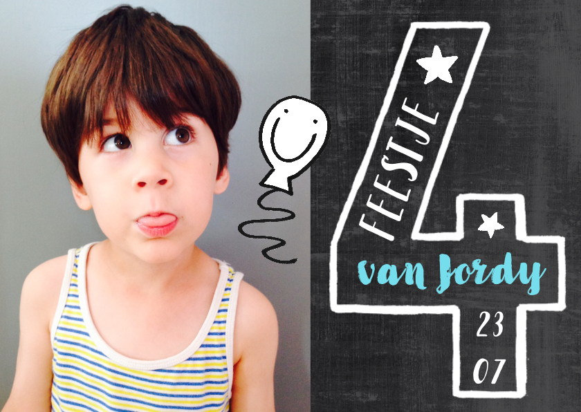 Kinderfeestje 4 jaar fotokaart jongen - Kinderfeestjes Kinderfeestjes - Kinderfeestje 4 jaar fotokaart jongen