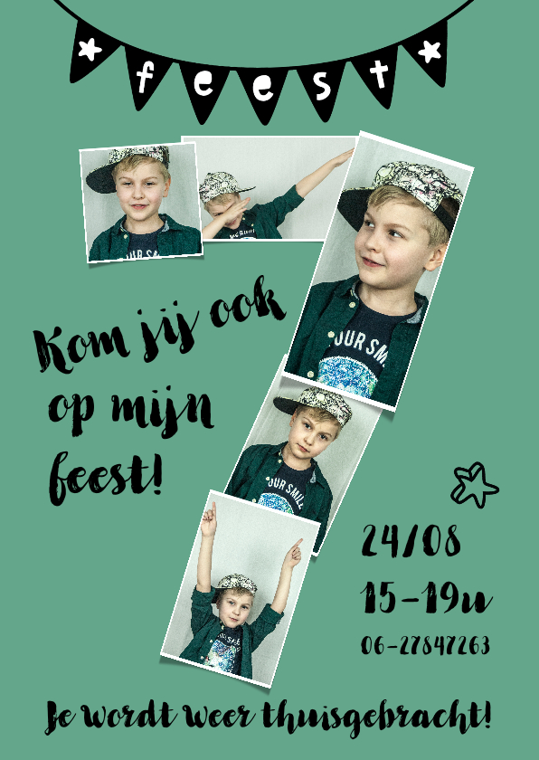 Rust uit onderwerp stormloop Kinderfeestje 7 jaar fotokaart voor jongen of | Kaartje2go