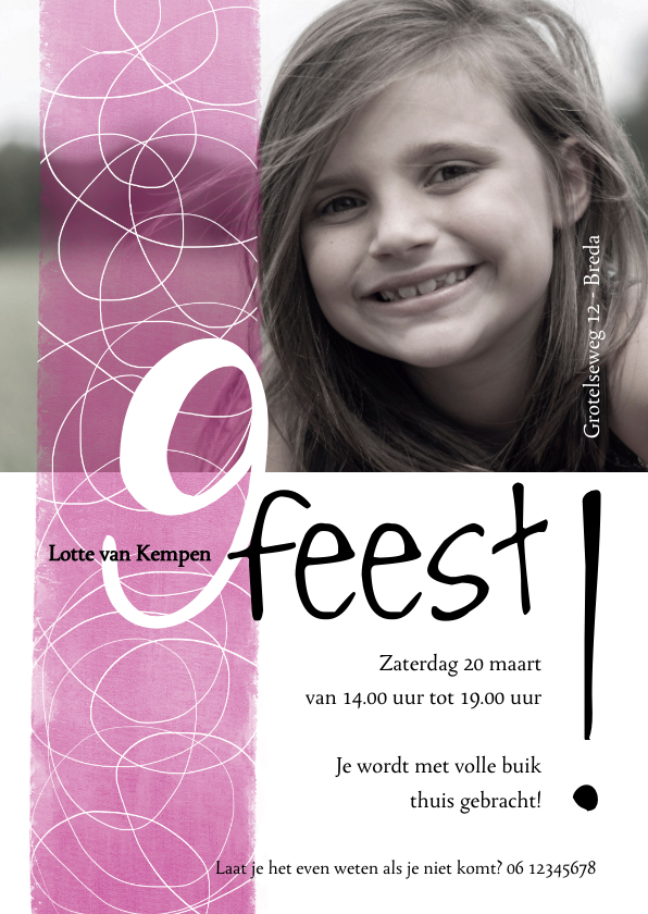 Kinderfeestje 9 jaar, wit met roze en patroon - Kinderfeestjes Kinderfeestjes - Kinderfeestje 9 jaar, wit met roze en patroon