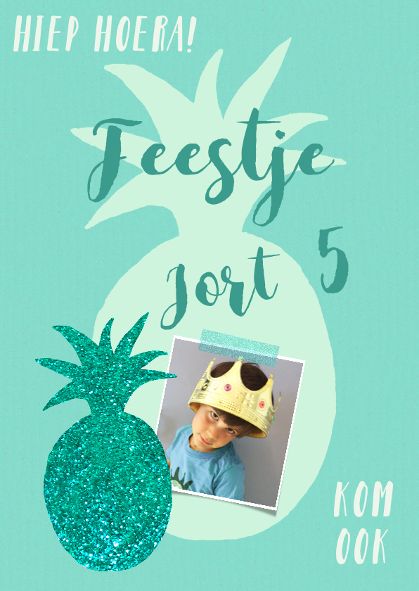 Kinderfeestje ananas blauw groen glitter - Kinderfeestjes Kinderfeestjes - Kinderfeestje ananas blauw groen glitter