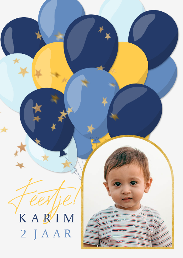 Kinderfeestjes - Kinderfeestje blauw & gele ballonnen met gouden sterconfetti