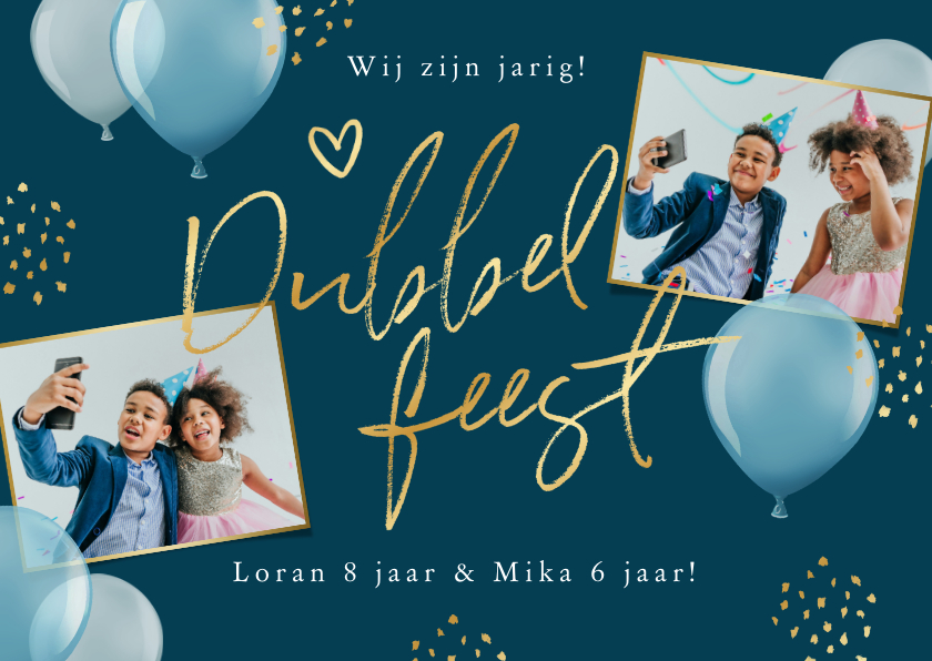 Kinderfeestje dubbel feest goud verjaardag ballonnen - Kinderfeestjes Kinderfeestjes - Kinderfeestje dubbel feest goud verjaardag ballonnen
