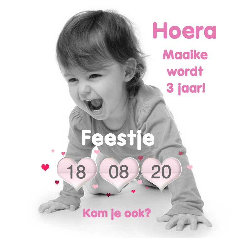 Kinderfeestje fotokaart en hartjes - Kinderfeestjes Kinderfeestjes - Kinderfeestje fotokaart en hartjes
