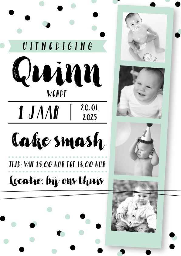 Kinderfeestje fotostrip cake smash mint - Kinderfeestjes Kinderfeestjes - Kinderfeestje fotostrip cake smash mint
