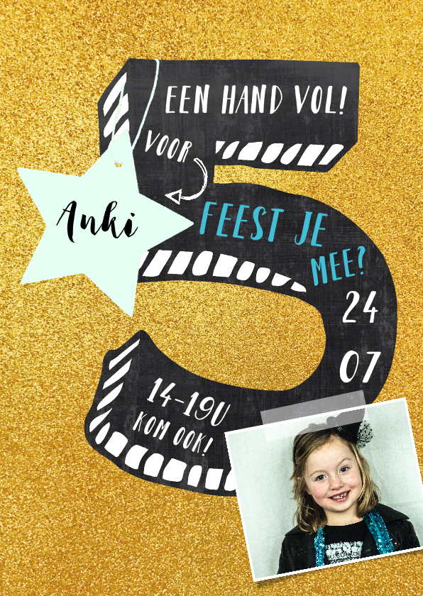 Kinderfeestje goud glitter 5 jongen of meisje - Kinderfeestjes Kinderfeestjes - Kinderfeestje goud glitter 5 jongen of meisje