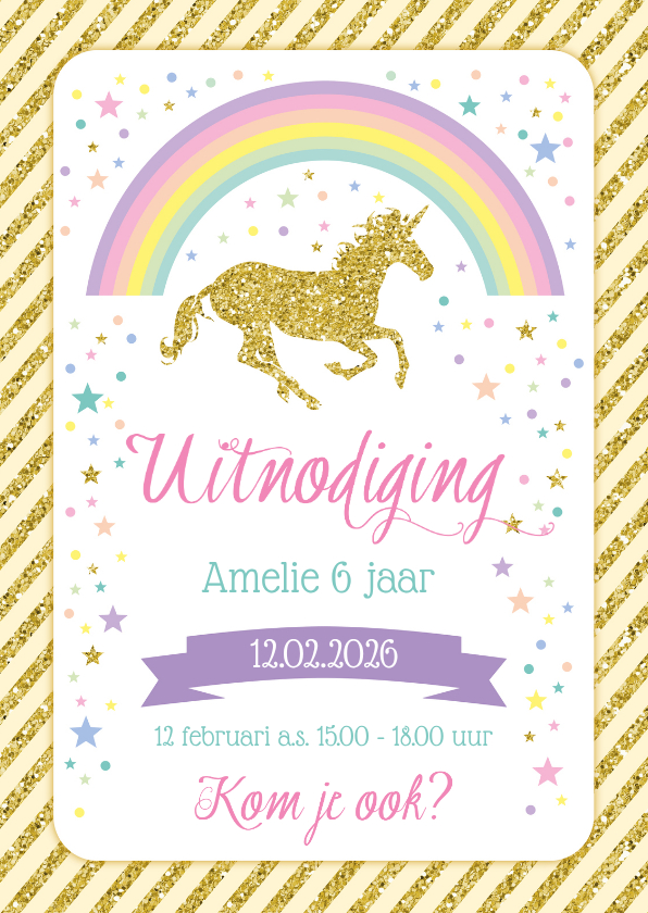 Kinderfeestje gouden eenhoorn met regenboog - Kinderfeestjes Kinderfeestjes - Kinderfeestje gouden eenhoorn met regenboog