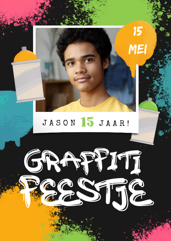 Kinderfeestje graffiti spuitbussen zwarte achtergrond foto - Kinderfeestjes Kinderfeestjes - Kinderfeestje graffiti spuitbussen zwarte achtergrond foto