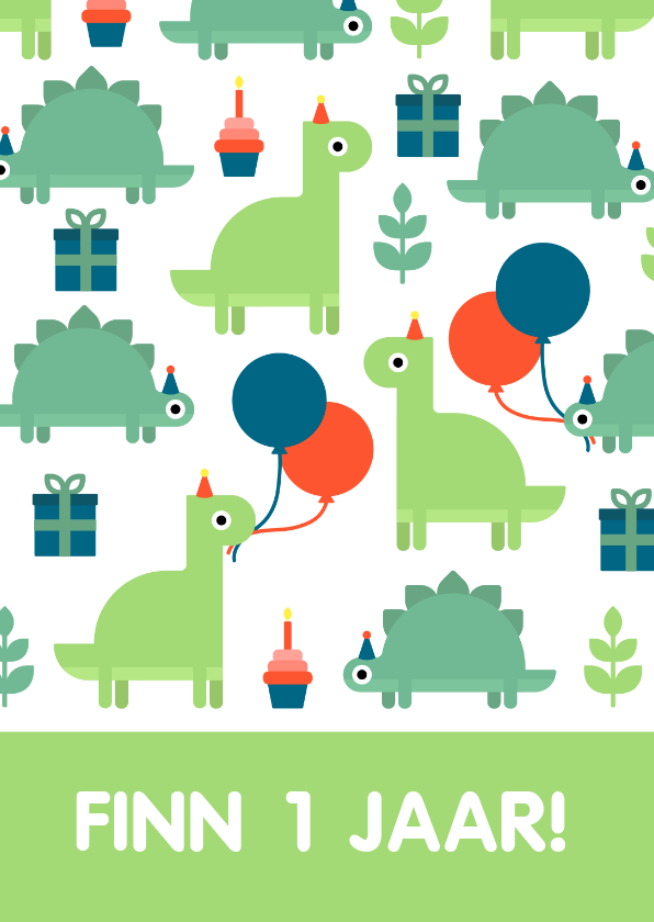Kinderfeestje kaart met feestende dino's - Kinderfeestjes Kinderfeestjes - Kinderfeestje kaart met feestende dino's