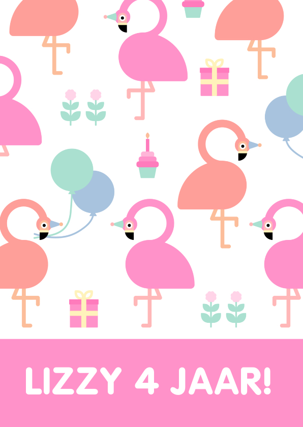 Kinderfeestje kaart met feestende flamingo's - Kinderfeestjes Kinderfeestjes - Kinderfeestje kaart met feestende flamingo's