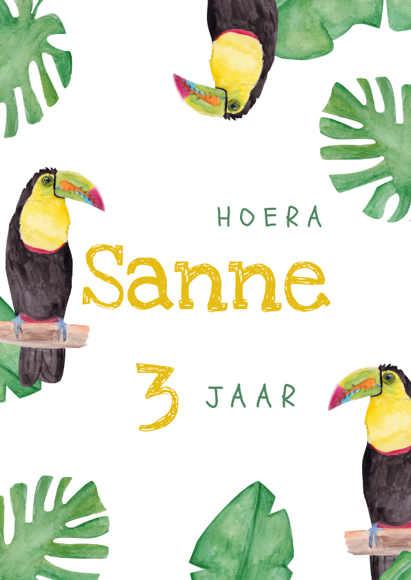 Kinderfeestjes - Kinderfeestje kaart met toekans voor jungle thema feest!