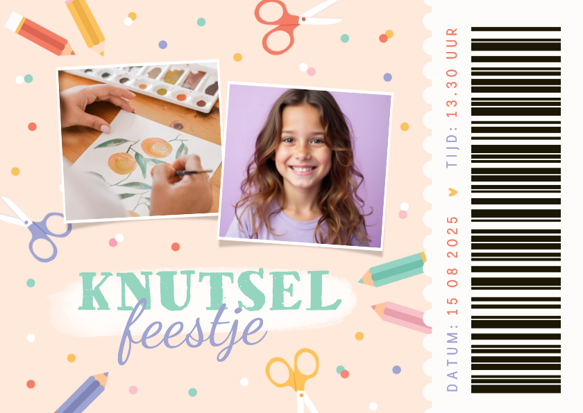 Kinderfeestjes - Kinderfeestje knutsel ticket schaar potloden confetti 
