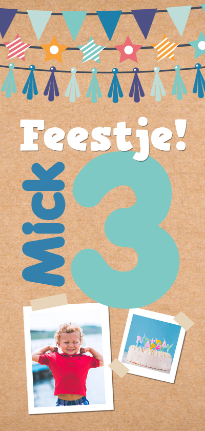 Kinderfeestje kraft kaart met foto's en slingers - Kinderfeestjes Kinderfeestjes - Kinderfeestje kraft kaart met foto's en slingers