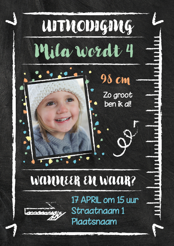 Kinderfeestje krijtbord met centimeter - Kinderfeestjes Kinderfeestjes - Kinderfeestje krijtbord met centimeter