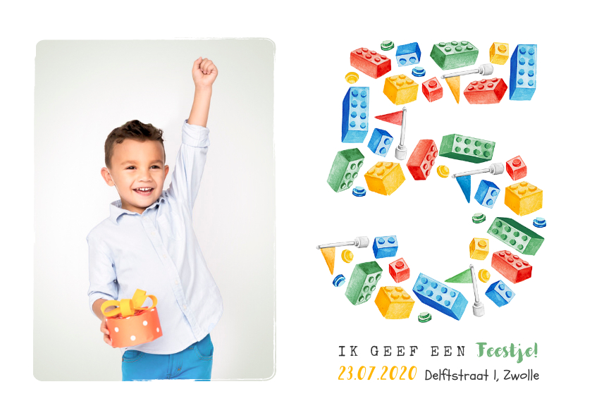 Kinderfeestje lego 5 jaar hip bouwen fotokaart - Kinderfeestjes Kinderfeestjes - Kinderfeestje lego 5 jaar hip bouwen fotokaart