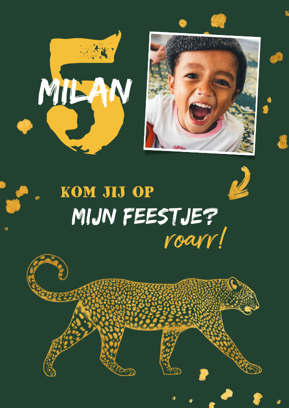 Kinderfeestje leopard goudlook met foto en spetters - Kinderfeestjes Kinderfeestjes - Kinderfeestje leopard goudlook met foto en spetters